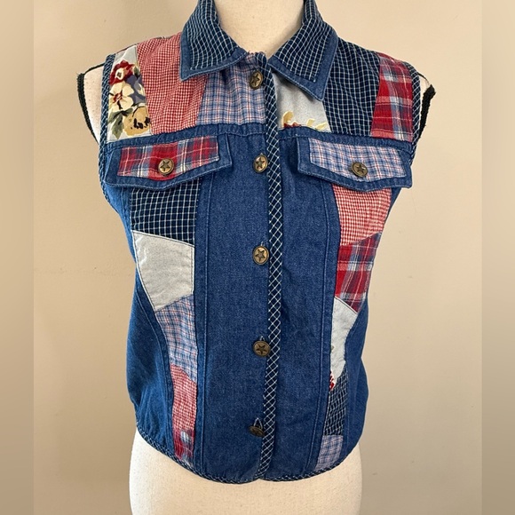 Koret Jackets & Blazers - Koret vintage denim western vest patchwork floral button up SZ SP